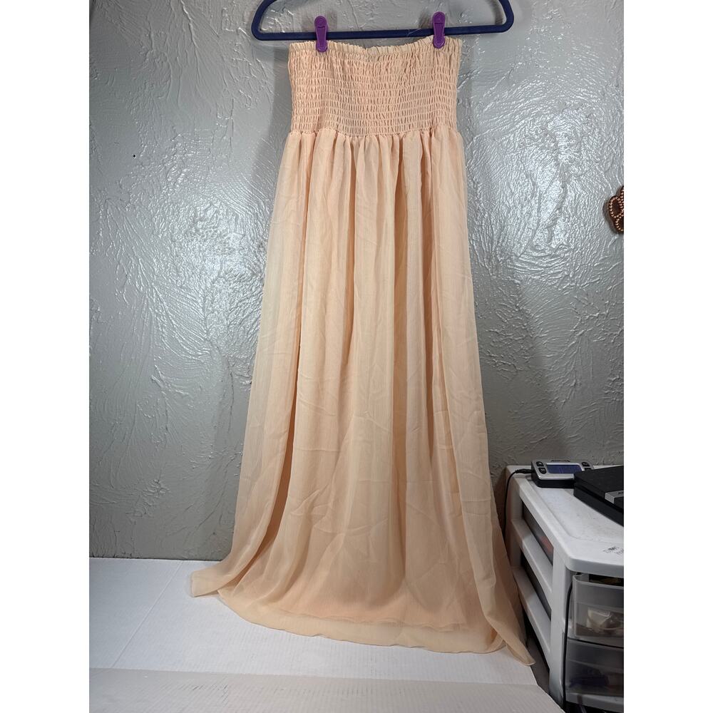 Free People Below Knee Strapless Peach Dress Ruched Lace Up Back Size XS/S